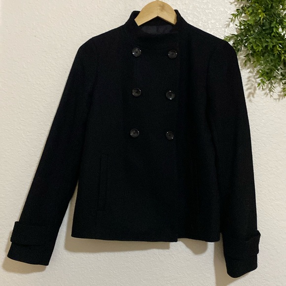 Ann Taylor Black Military Style Wool Peacoat Jacket Size XXS - Picture 1 of 9